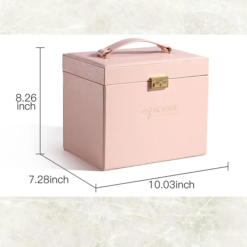 Multi-layer PU Leather Jewelry Box with Mirror and Lock