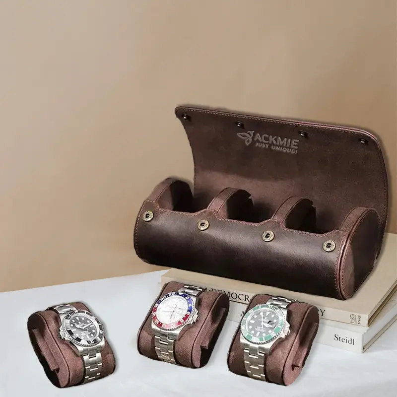 PU Leather Men's 3 Slot Watch Case Roll