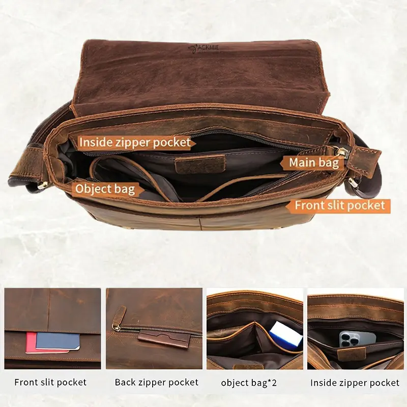 Genuine Leather Casual Crossbody Bag for Mens