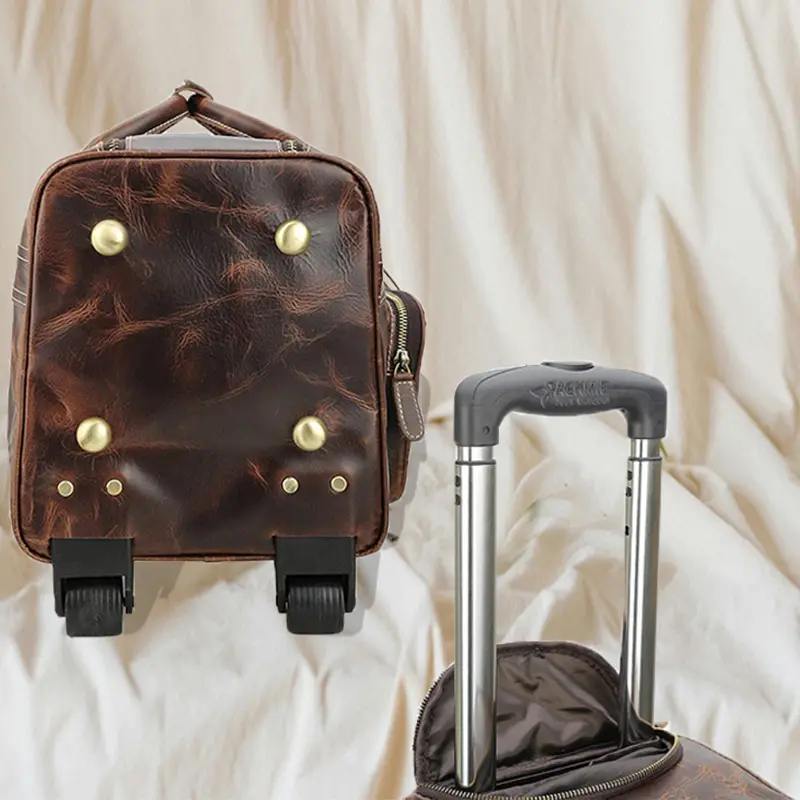 Large Capacity Genuine Leather Trolley Duffel Bag