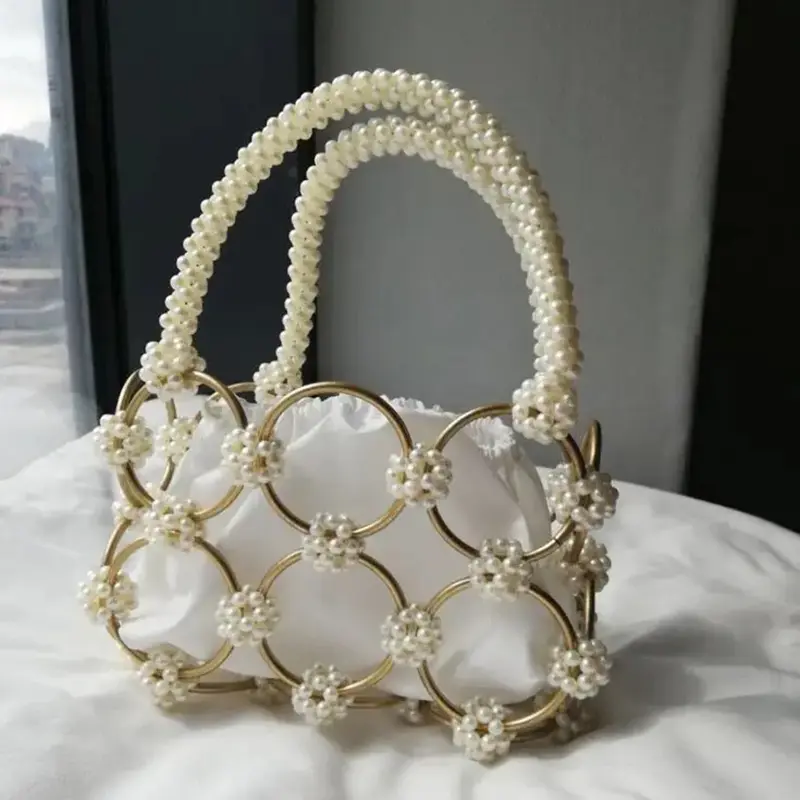 Pearl Handbag Metal Clutch Evening Bag