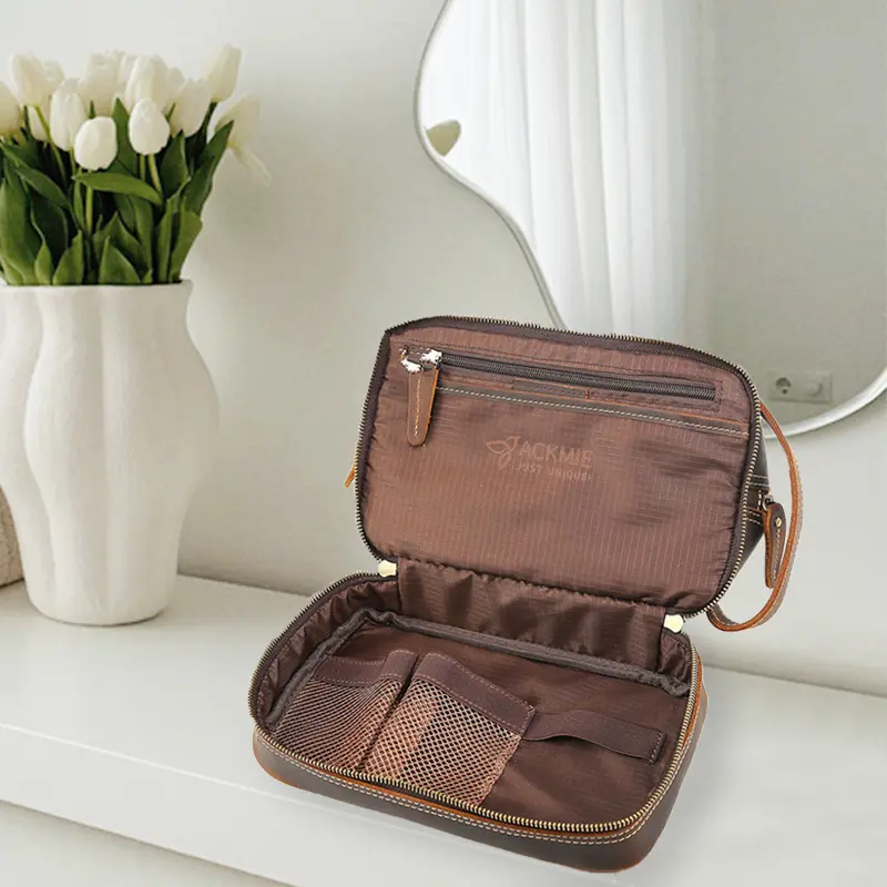 Double Layer Leather Toiletry Bag Makeup Bag